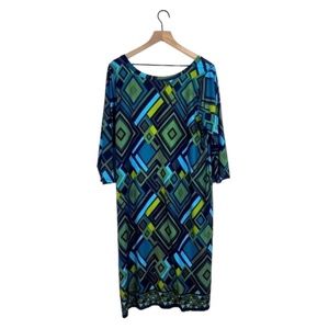 Amanda Lane Green Blue Print Dress Size 1X